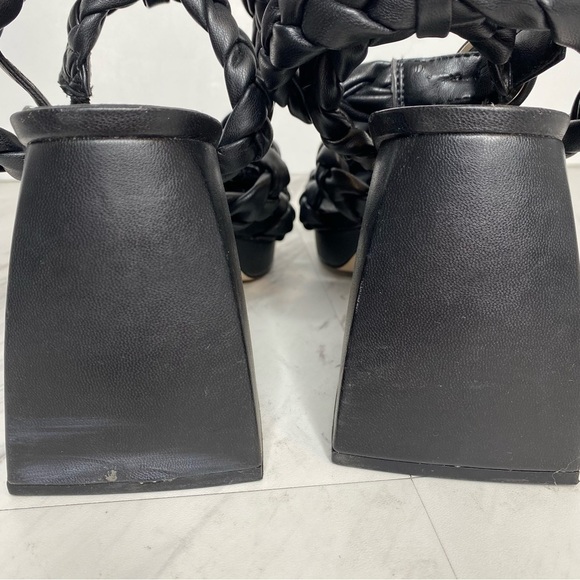 Circus Sam Edelman Mable Black Faux Leather Braided Block Heel Sandal 9 1/2 M - Picture 4 of 13
